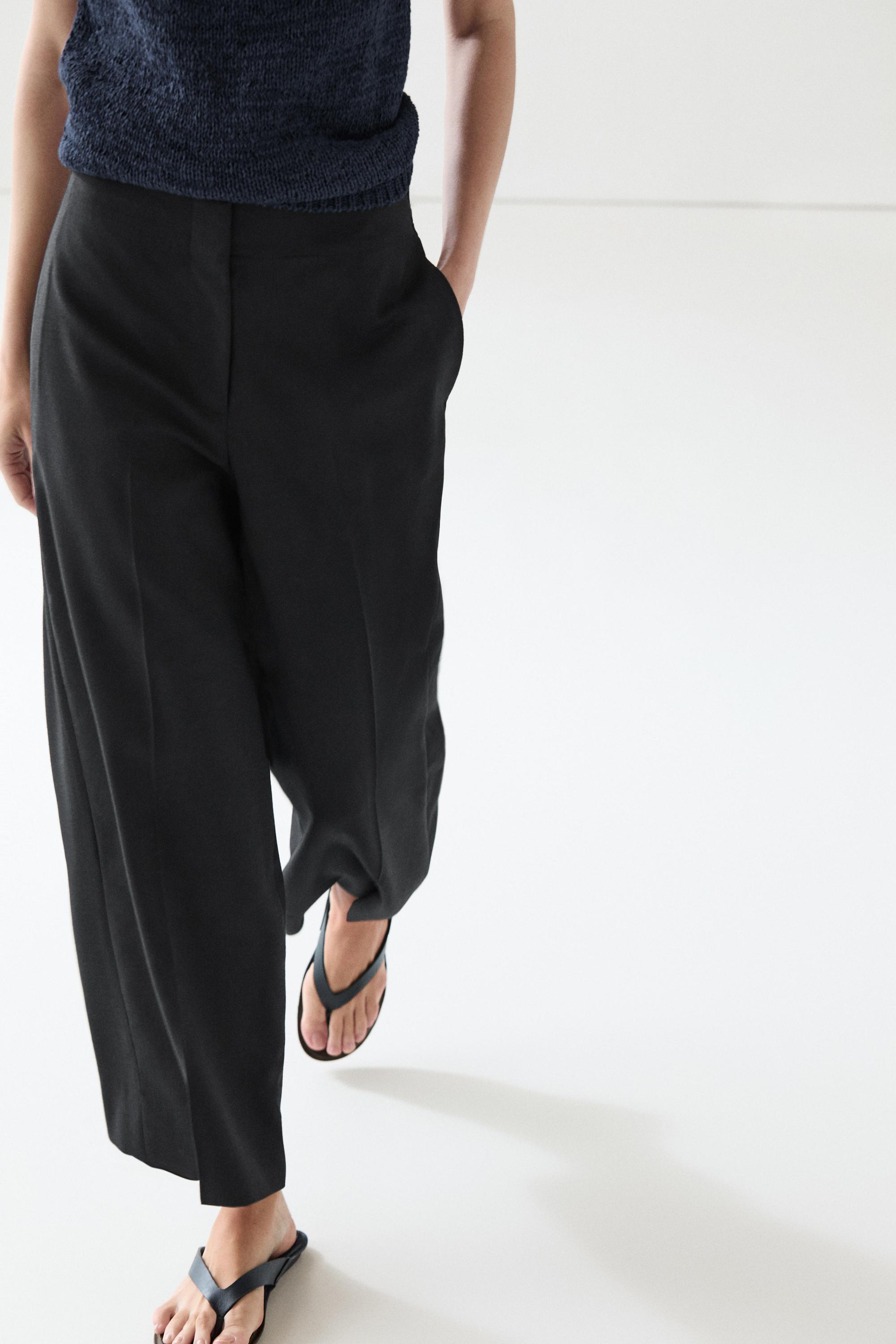 Wide-leg cropped stretch wool trousers